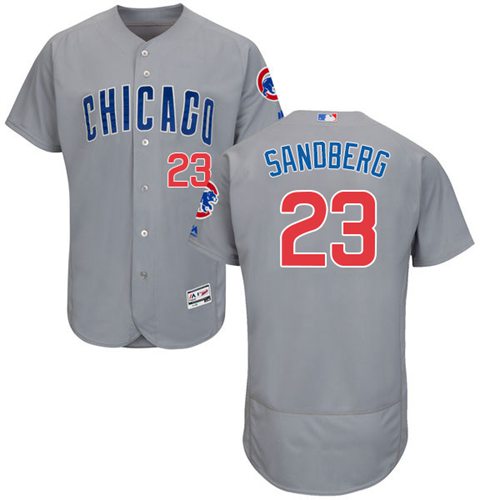 Cubs #23 Ryne Sandberg Grey Flexbase Authentic Collection Road Stitched MLB Jersey - Click Image to Close